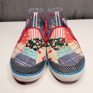 KEDS WOMEN'S MULTICOLOR QUILT PATCH SLIP ON FLATS Size 9.5 Plaid Fruit WF23654M